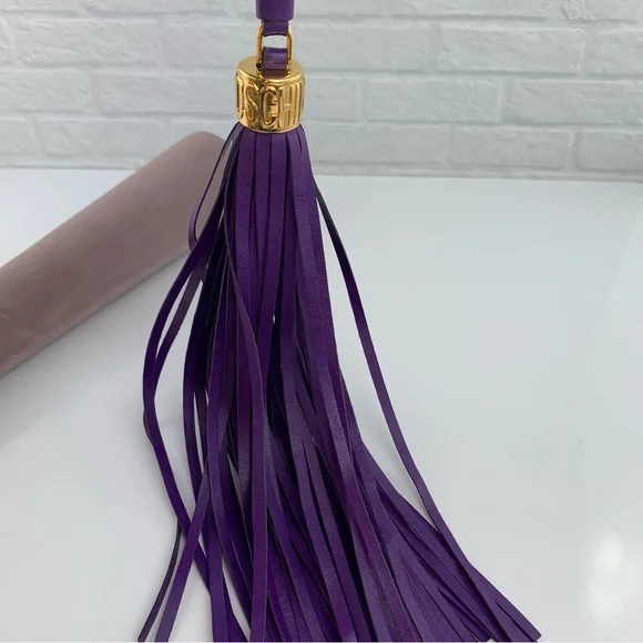 MOSCHINO Couture LEATHER Long Tassel Keychain Bag Charm Purple - Picture 6 of 10